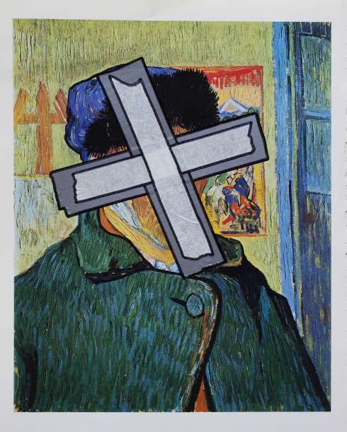 Iven Einszehn: Vincent 31 (Klebeband ud Marker auf Selbstportrait Vincent Van Gogh)
